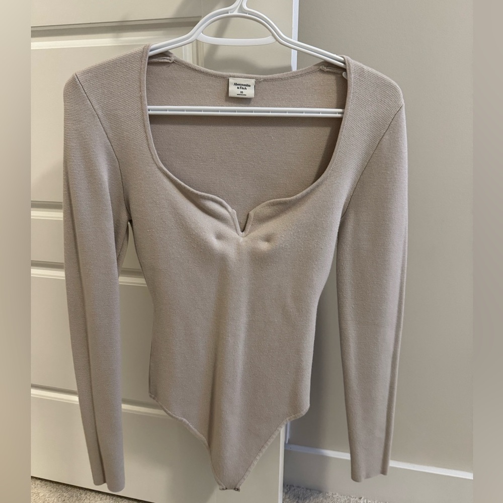 Abercrombie Taupe Long Sleeve Bodysuit